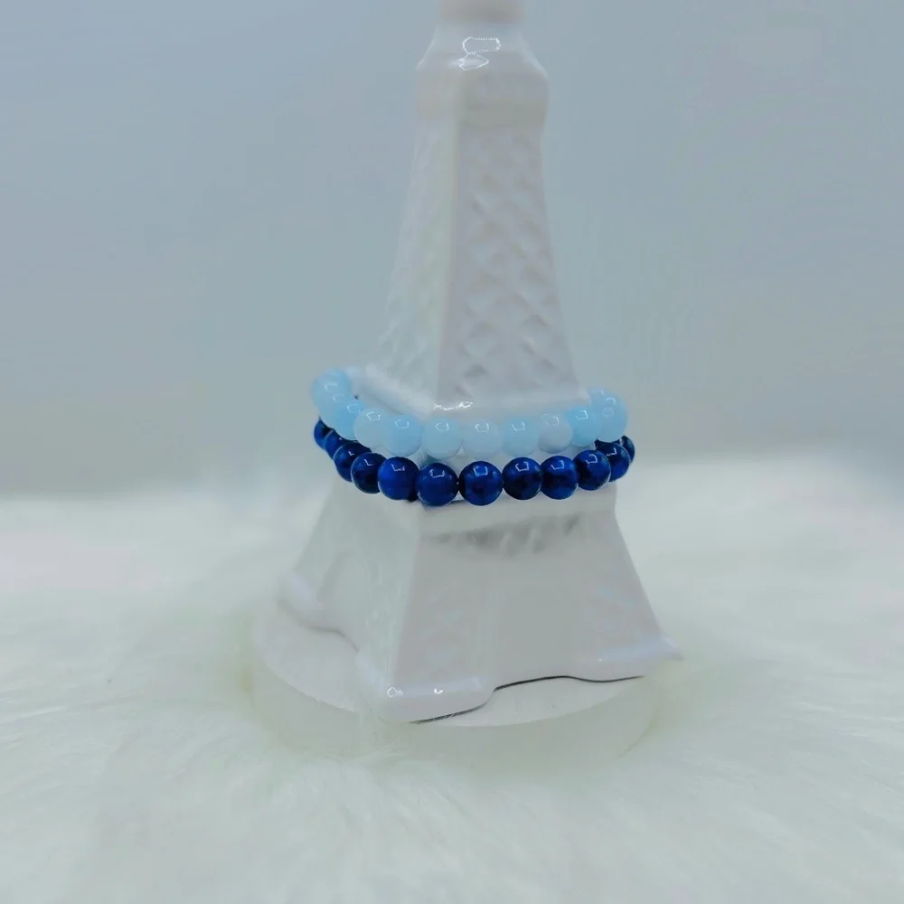 Double Blue Beaded 8mm Beads Bracelet